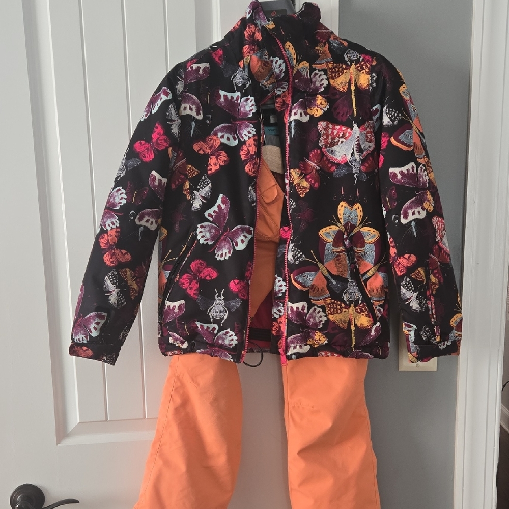 Roxy Black and Orange Butterfly Kids Puffer Jacket
